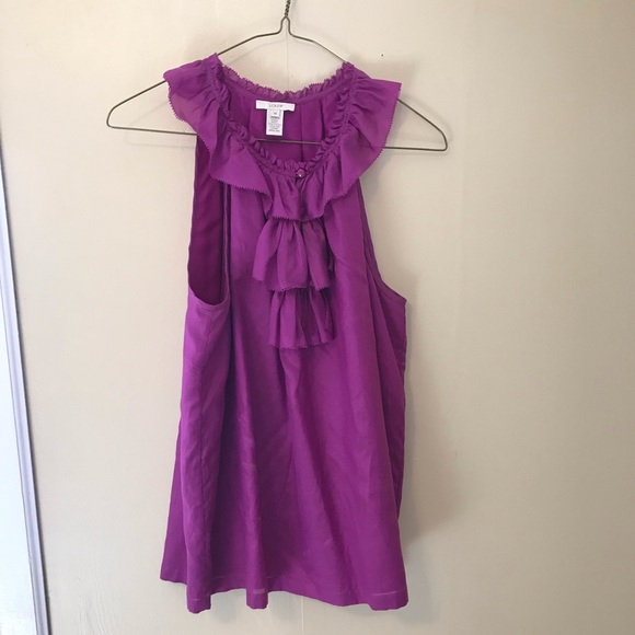 J. Crew Silk Blend Ruffle Bib Tank Top Women’s Deep Magenta Shirt Size Medium - Picture 2 of 6